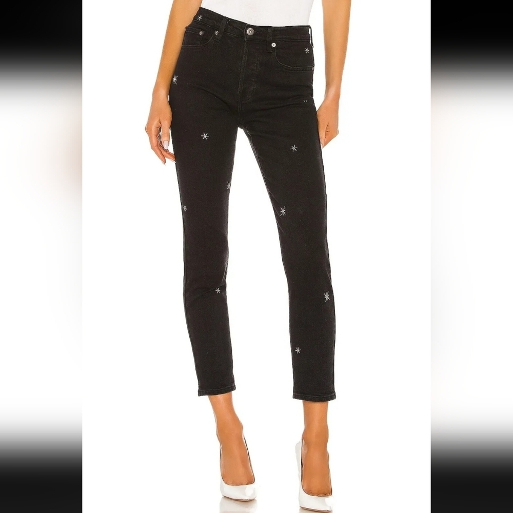 Pistola Nico Hi Rise Mom Jeans Embroidery Stars Black Womens Skinny Luxury